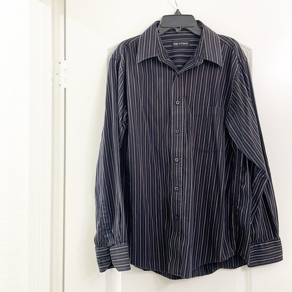 MB Studio black/purple striped long sleeve button down shirt - Picture 1 of 3